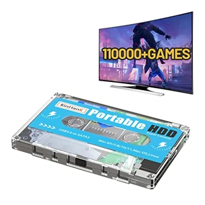Afbeelding van Kinhank 500G HDD draagbare gamedrive ingebouwde 110.000+ games, Batocera 33 gamesysteem compatibel met 90+ emulators, plug and play, USB3.0, ondersteuning voor Windows/laptop/PC/Mac