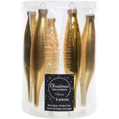 Afbeelding van Decoris Kersthangers 15 cm ijspegels goud 6 stuks