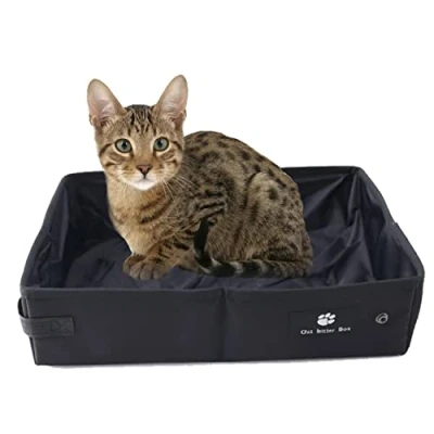 Afbeelding van Opvouwbaar Kattentoilet, Draagbare Kattenbak, Kitten voor op Rreis, Zacht, Duurzaam en Waterdicht, Binnen Buiten, Reizen, Camping, Zwart, Groot, 45 x 35 cm