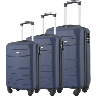 Afbeelding van Lichtgewicht Koffer Set Reiskoffer van 3 4 Wielen ABS Materiaal TSA Douanevergrendeling Op Handbagage Marineblauw