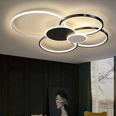 Afbeelding van LED Plafondlamp Dimbare Moderne Plafondlampen Woonkamer PlafondVerlichting Afstandsbediening Acryl Lampenkap Verstelbare Licht Kleur/Helderheid Slaapkamer Lamp Restaurant Verlichting,Black,ø100cm/93W