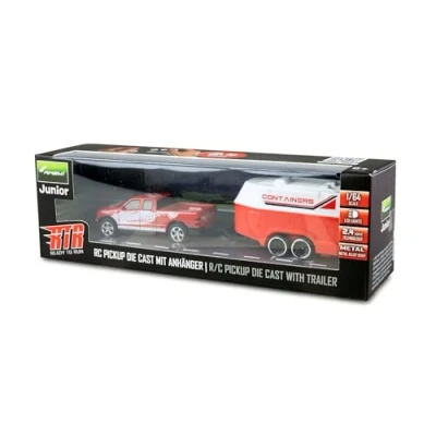 Afbeelding van Amewi RC Pickup De Cast op afstand bestuurd met paardenaanhanger, 1:64 RTR, rood, kinderen vanaf 6 jaar