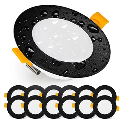 Afbeelding van EMOS Exclusive Inbouwspots LED Downlight 5W, 500 Lumen, 6000K koud wit Set van 12 spotjes IP54 waterdicht, voor gebruik binnen en buiten 230V, rond, ultravlak, zwart