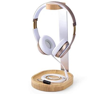 Afbeelding van Avantree Universele houten en aluminium hoofdtelefoonstandaard met kabelhouder, stevig bureau headsetmontage rek voor Sony, Bose, Shure, Jabra, JBL, AKG, display gaming hoofdtelefoon TR902