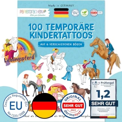 Afbeelding van Papierdrachen 100 bijzonder huidvriendelijke kindertatoeages tatoeages dieren van de wereld voor kinderen jongens en meisjes getest &amp; made in Germany set 26