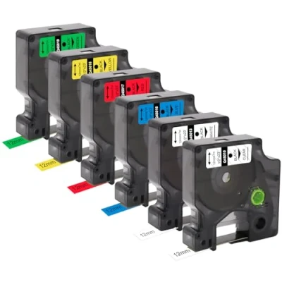 Afbeelding van Molabel 6 x compatibel met Dymo D1, 12 mm, labeltape, 45013, 45010, 45016, 45017, 45018, 45019, mm 7 m, voor LabelManager 160, 280, 100, 210D, 360D, 420P, wit/transparant/blauw/rood/rood