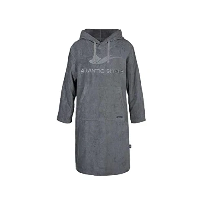Afbeelding van ATLANTIC SHORE Surf poncho badponcho met capuchon van 100% katoen uniseks Longsleeve Edition voor volwassenen, grijs, L XL