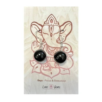Afbeelding van Onyx oorbellen bol 14 mm Love Gems