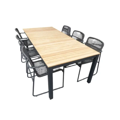 Afbeelding van Set van Arashi tafel 220x100x76 cm grijs/teak en 6 Mira stoelen lava Yoi