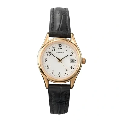 Afbeelding van Sekonda Vrouwen Quartz horloge met witte wijzerplaat analoge display en zwarte lederen band 4082.27, Wit/Zwart, Riem