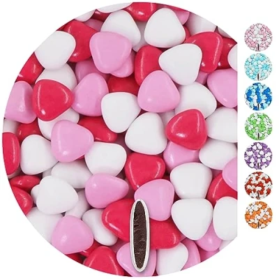Afbeelding van EinsSein 1kg Bruidsuiker chocolade hartjes Dragées Mix medium wit roze donker glans mini dragee hart paars doopsuiker bruiloft chocoladehartjes suiker gekleurd suikerlaagje