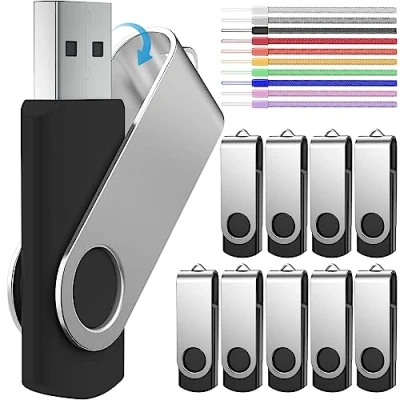 Afbeelding van FEBNISCTE USB sticks, 8 GB flashdrive, bulk, 10 pack, draagbare stick, GB, draaibare 2.0 geheugensticks, multipack Jump Drives met LED indicator, zwarte pendrive, gegevensopslag stuks touwen