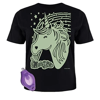 Afbeelding van Splat Planet Eenhoorn Magic Creative Glow in The Dark T shirt met UV Pen Torch voor kinderen (Leeftijd 12 13, jaar) Zwart