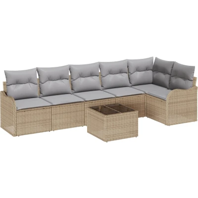 Afbeelding van vidaXL 7 delige tuinstoelset met kussens Zwart Poly Rattan