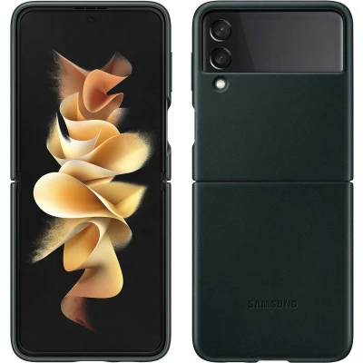 Afbeelding van Samsung Galaxy Z Flip 3 Hoesje Echt leder Hardcase/Backcover Groen Telefoonhoesje