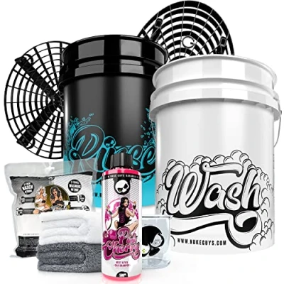 Afbeelding van Nuke Guys 2 emmers wasmethodes auto onderhoudsset: Pink Cherry autoshampoo, 500 ml + x GritGuard wasemmer 20 liter 1 Grit Guard inzetstuk wasbord microvezel wasdoek maatbeker