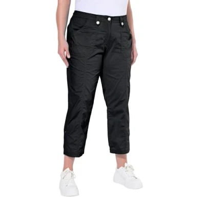 Afbeelding van Ulla Popken Cargobroek voor dames, grote maten, met oprolbare pijpen, zwart, W53 / L32