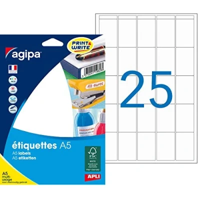 Afbeelding van agipa universele etiketten, 38,5 x 65 mm, wit