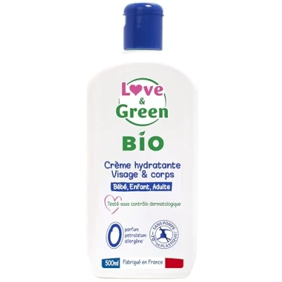 Afbeelding van Love &amp; Green Hydraterende gezichts /lichaamscrème Bio 0% 500 ml gemaakt in Frankrijk