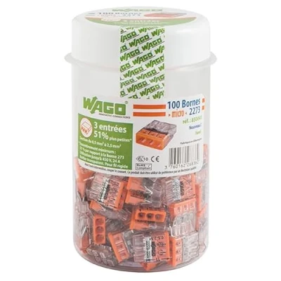 Afbeelding van Pot van 100 mini automatische 3 draads verbindingsklemmen S2273
