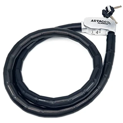 Afbeelding van Artago ART6150 Gepantserd Kabelslot met Alarm 120dB aan/uit, Waarschuwingsfunctie, Vervangbare CR2 batterijmodule, Hoog Veiligheidsslot, Sterk Flexibel voor Motorfietsen, Scooters, Fietsen, 150 cm