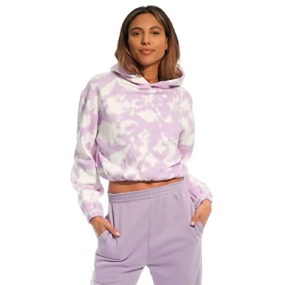 Afbeelding van Lights &amp; Shade LSLSWT030 Tie Dye Cropped Hooded Top, Pastel Paars, X Large