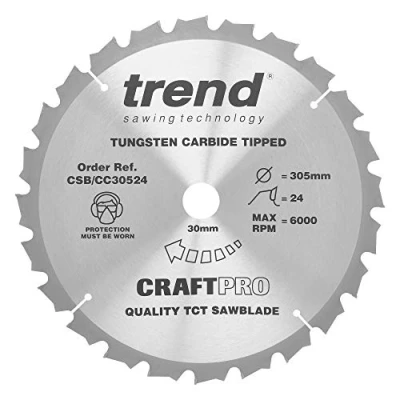 Afbeelding van Trend CraftPro TCT Negatieve haak kruiszaagblad, 305 mm diameter, 30 boring, 24 tanden, 3 kerf, 5 haak, CSB/CC30524