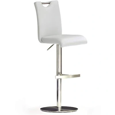 Afbeelding van Robas Lund Barkruk wit met rugleuning barstoel draaibaar 360 graden, kruk in hoogte verstelbaar, PU BAR.DO, 50 x 42 116 cm