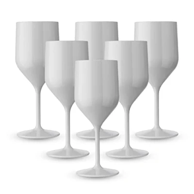 Afbeelding van BRYNA Kruisbekers, 6 stuks, 25 cl, van polycarbonaat (hard plastic), 100% Italiaans design, onbreekbare glazen, herbruikbaar en vaatwasmachinebestendig, wit