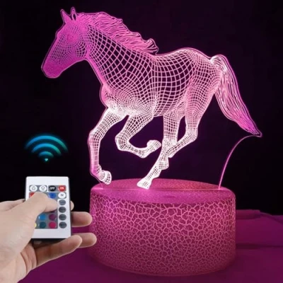 Afbeelding van Paard 3D nachtlampje voor kinderen, dimbare paarden3D lamp met 16 kleurveranderingen, paarden meisjeslamp, nachtverlichting afstandsbediening en smart touch, cadeau meisjes, woonkamer,
