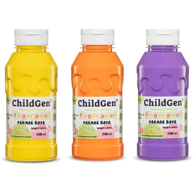 Afbeelding van ChildGen vingerverf 100% natuurlijk en niet giftig Geel/Oranje/Paars makkelijk uitwasbaar (3x 350 ml)