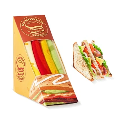 Afbeelding van AGRIMONY grappige sokken in sushi vorm, voor heren en dames, kleurrijke gekke sokken, Japanse cadeau ideeën, Z sandwich 01, Medium Large