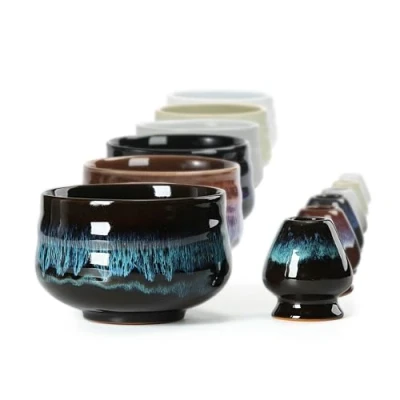 Afbeelding van TEANAGOO Japanse keramische Matcha Bowl met Gardehouder, 510ml. K14, blauw, Chawan theekom, kom, theekommen voor Matcha, kom