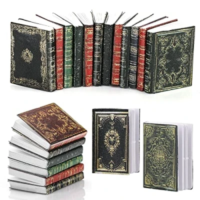 Afbeelding van Molain Miniaturen poppenhuisboeken, mini boeken, poppenhuisaccessoires 1:12 miniatuurboeken, poppenhuisdecoratie, accessoires voor poppenhuis, studeerkamer, slaapkamer, bibliotheek (12 stuks A)