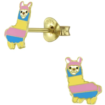 Afbeelding van JoyS Zilveren Alpaca lama oorbellen multicolor 14k goudplating