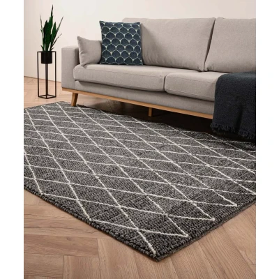 Afbeelding van Wollen Tapijt/Vloerkleed Ruiten Vinduer Donkergrijs/crème 200x290 Cm 100% Wol
