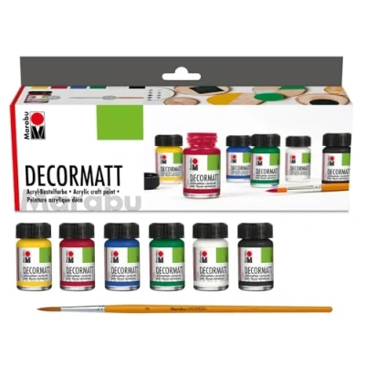 Afbeelding van Marabu Starterkit Decormatt Acryl 6x15ml middengeel , karmijnrood, middenblauw, sapgroen, wit en zwart