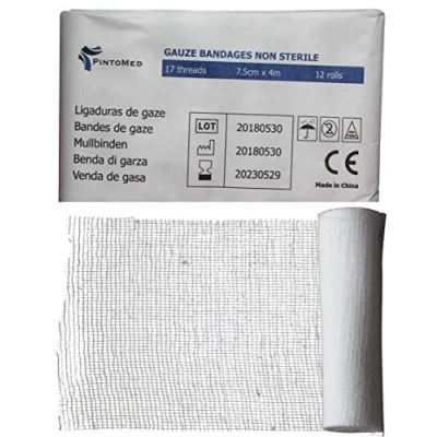 Afbeelding van PintoMed Niet steriel Gaasverband 12 rollen 7,5cm x 4m 17 vodden Verstelbare wondverbanden Medisch verband voor eerste hulp