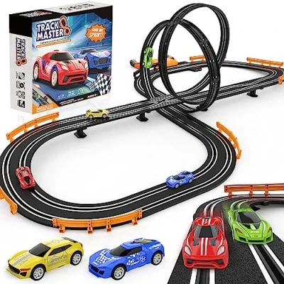 Afbeelding van Slot Car Race Track Sets voor Jongens Kinderen, Batterij of Elektrische Raceauto met 4 High Speed Auto&#039;s, Dual Racing Game 2 Handcontrollers Circulaire Vaduct Track, Speelgoed Geschenken