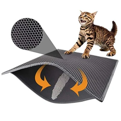 Afbeelding van Pieviev Kattenbakmat, kattenbakmat honingraatdesign kattenbak mat waterdicht dubbellaags ontwerp honingraatmat grijs, 76 cm x 61