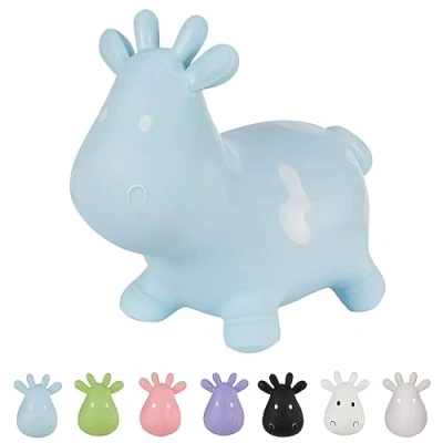 Afbeelding van Hoppimals Rubberen Springdier Blauw Koetje + pomp een enorm en uniek springplezier