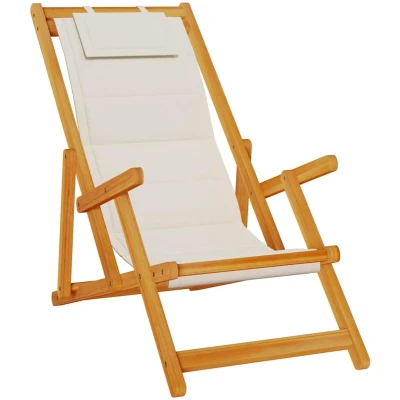 Afbeelding van vidaXL Strandstoel inklapbaar met armleuningen acaciahout en textileen