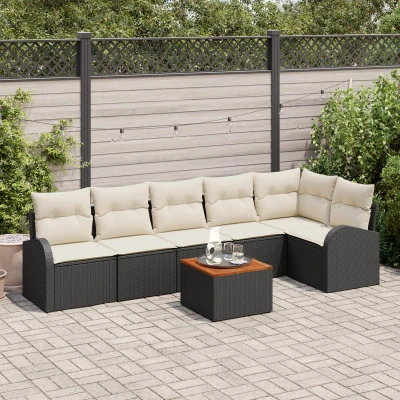 Afbeelding van vidaXL 7 Delige Tuin Sofa Set met Kussens Zwart Poly Rattan Acacia