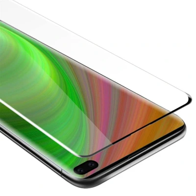 Afbeelding van Cadorabo Screenprotector geschikt voor Samsung Galaxy S10 PLUS Volledig scherm pantserfolie Beschermfolie in TRANSPARANT met ZWART Gehard (Tempered) display beschermglas 9H hardheid 3D Touch