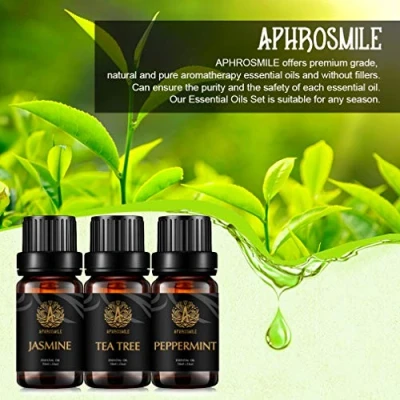 Afbeelding van Therapeutische kwaliteit jasmijn etherische olie set voor diffuser, pure pepermunt oliën kit, 100% aromatherapie tea tree geurolie massage, luchtbevochtiger 3x10ml