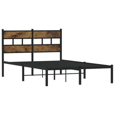 Afbeelding van Bedframe met hoofdbord metaal gerookt eikenkleurig 120x200 cm