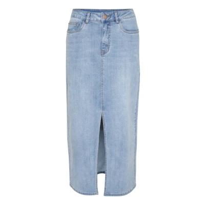Afbeelding van Kaffe Sinem HW Kokerrok, Dames, Maat: 44, Light blue washed denim