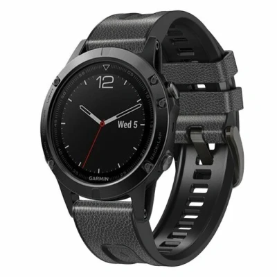 Afbeelding van leer + siliconen bandje Donkergrijs Garmin Fenix 8 51mm