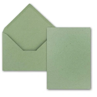 Afbeelding van kaarten met enveloppenset enkele DIN A5 14,8 x 21 cm kraftpapier groen enveloppen C5 15,7 22,5 natte plakrand