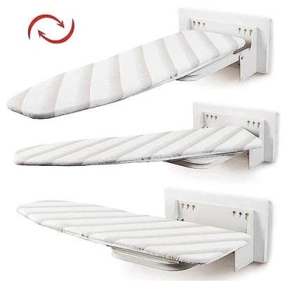 Afbeelding van ybaymy Wandgemonteerde strijkplanken, 95 x 33 cm, opvouwbare strijkplanken met hittebestendige overtrek, 180 graden rotatie, ruimtebesparende handleiding (mogelijk niet beschikbaar
